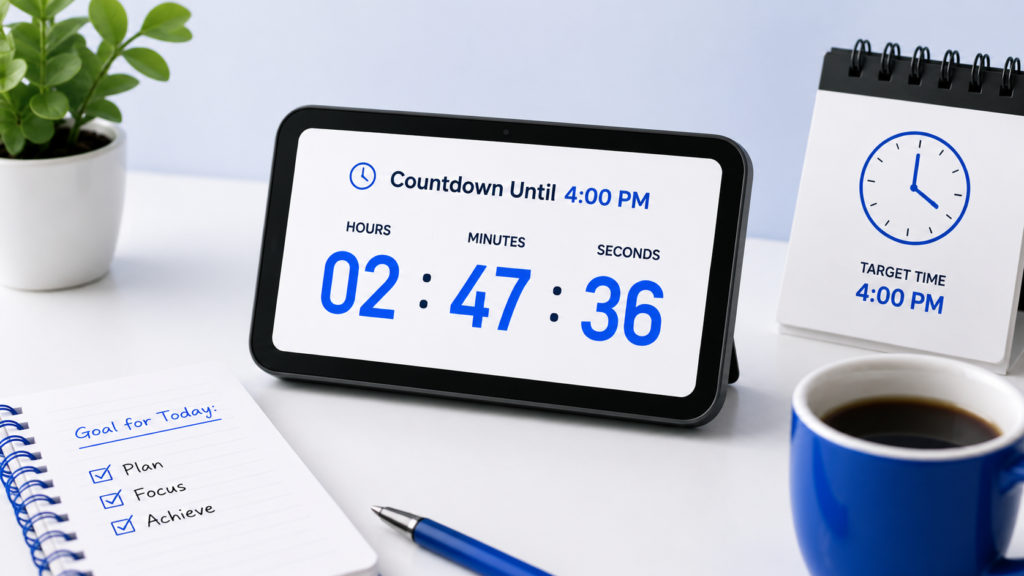 Hours minutes and seconds until 4:00 PM countdown