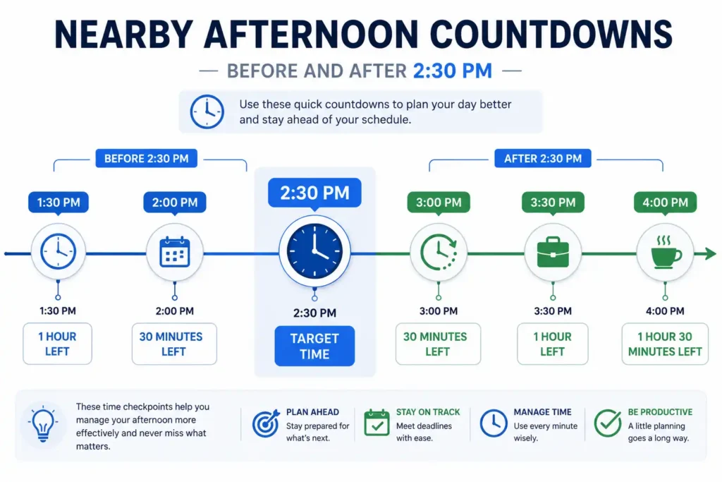 Nearby time countdowns before and after 230 PM